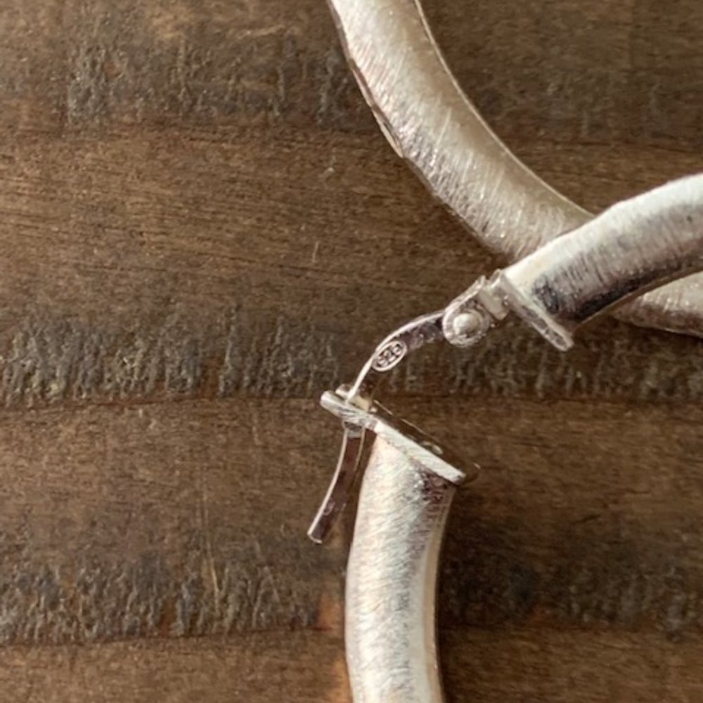 Brushed Satin Sterling Silver Hoop Earrings - Picture 12 of 12